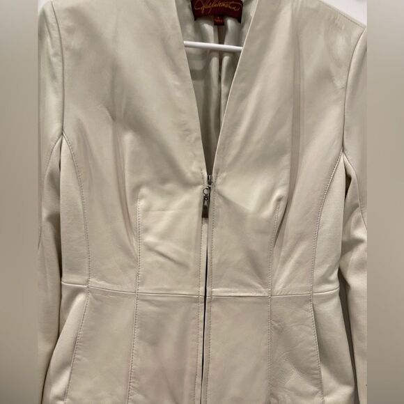 Hal Rubinstein Cream Leather Front Zipper Jacket.Size S - Picture 7 of 15